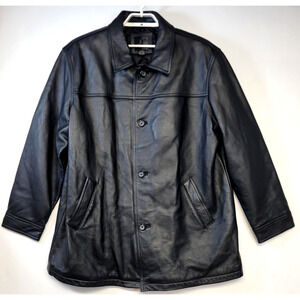 J Ferrar Leather Jacket Mens XL Black Genuine Leather Car Coat Quilted Heritage